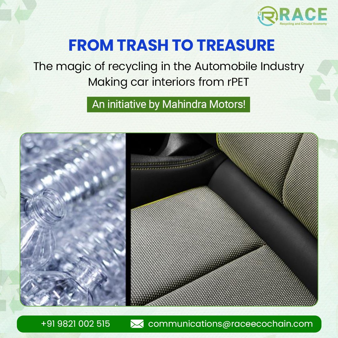 Buckle up for a sustainable ride!  Mahindra Motors is working its magic, transforming rPET into something amazing!

#ReduceReuseRecycle #CircularEconomy #SustainabilityHacks #WasteNotWantNot #RepurposeWithPurpose #GetCraftyGetSustainable #UpcycleYourWorld