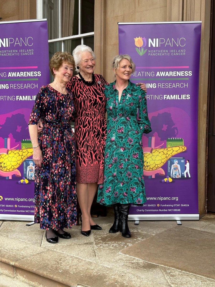 It was a huge pleasure to be in the company of these two phenomenal sporting legends Ann Brightwell (née Packer) MBE & Lady Mary Peters at the ⁦@NIPANC_⁩ awareness raising event at ⁦@AbercornEstate⁩. We bonded over 💜 #sport & #loss through #PancreaticCancer