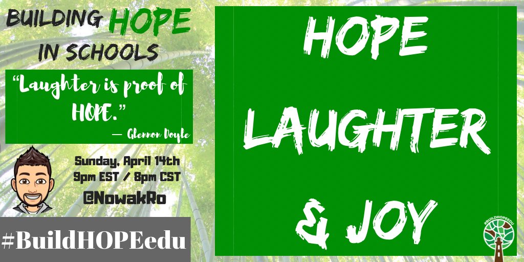 Join us, Sunday, April 14th @ 9pm EST/8pm CST for #BuildHOPEedu as we come together to begin our week talking about HOPE, Laughter & Joy. 

See you there. 

#CodeBreaker #satchat #edchat #leadupchat #LeadLAP #CrazyPLN #tlap #JoyfulLeaders #education