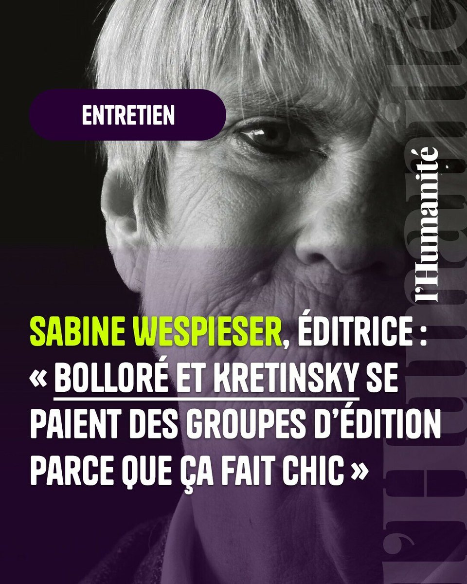 Éditrice indépendante, Sabine Wespieser publie dix livres de littérature par an et se bat, avec d’autres, contre la concentration capitaliste qui menace son métier. ➡️ l.humanite.fr/ET