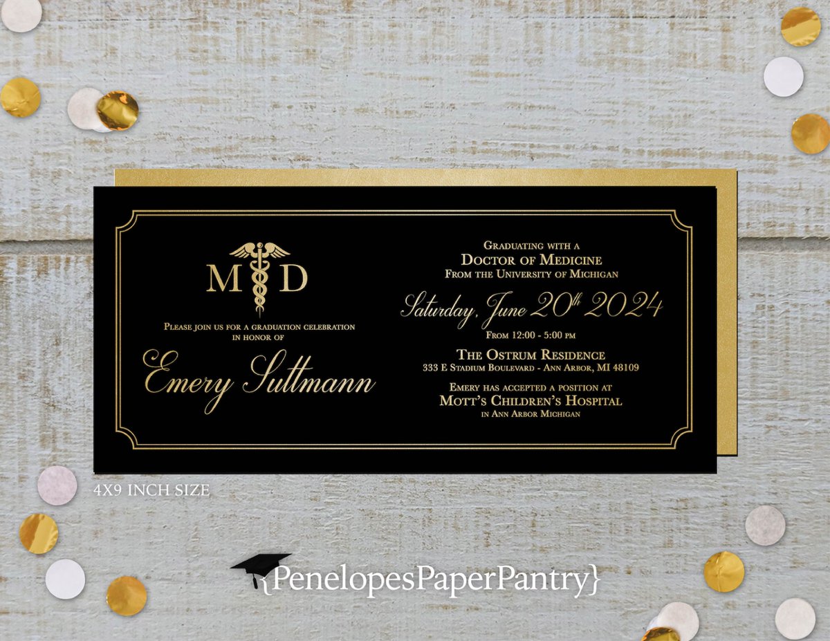 We offer our MD, PHD ect.. Graduation Invitations as 4x9's as well. Go to PenelopesPaperPantry.etsy.com to see the entire collection.
#grad #graduation  #graduationinvite #graduationcard #invitationcard #classof2k24 #printed #graduating #penelopespaperpantry #etsy #etsybusiness