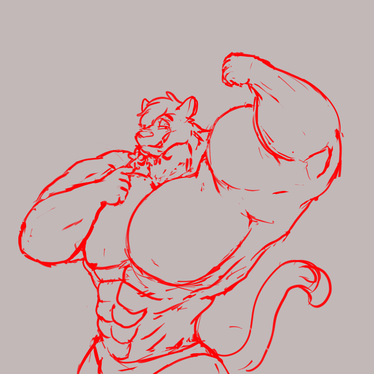 A sketch by @WereBearista! I won this in a raffle on their livestream. #Muscle #Furry #SnowLeopard #Bara #Biceps