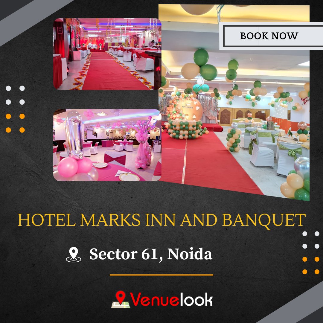 💍✨ Keep your wedding day a private paradise at Hotel Marks Inn and Banquet in Sector 61, Noida! With fancy lighting and colorful carpets, this indoor banquet will make your special day even more magical. . . . #VenueLook #LuxuryWeddingVenue #venue #weddingvenue