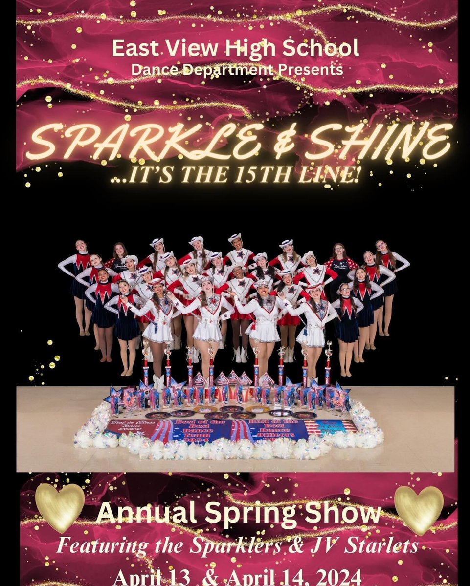 The 15th Sparkler line is ready to shine. Come see our show this evening at 7pm. We will have another show tomorrow afternoon at 3pm. Tickets are sold at the door. Adults are $15; students are $5. Hope to see you there. 👯