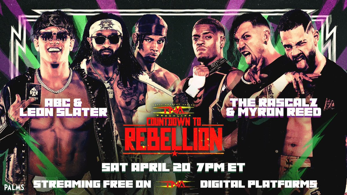 The action begins on Countdown to #Rebellion, as ABC (@The_Ace_Austin & @DashingChrisBey) team with @LEONSLATER_ to take on The Rascalz (@ZacheryWentz & @TheTreyMiguel) & @TheBadReed! Streaming LIVE and FREE on TNA+ and TNA digital platforms. #TNAiMPACT 🇬🇧 #TNAUK