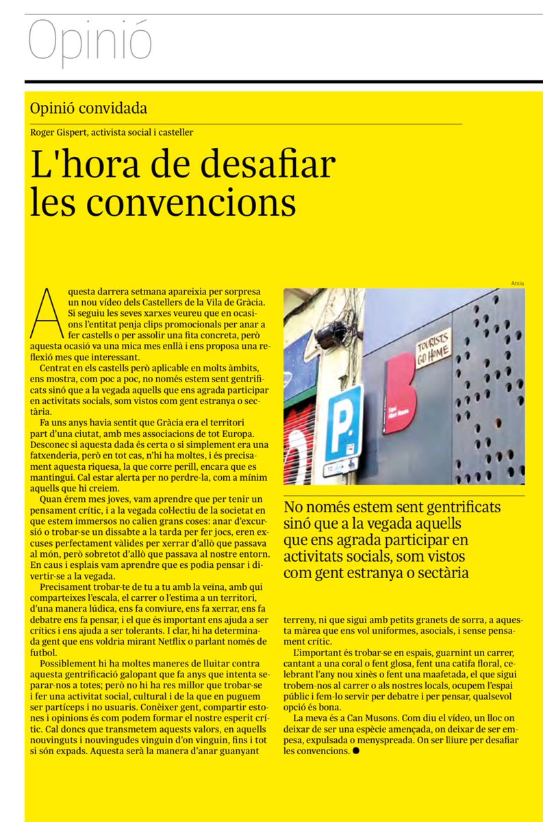 "No només estem sent gentrificats sinó que a la vegada aquells que ens agrada participar en activitats socials, som vistos com gent estranya o sectària".

L'opinió del <a href="/rgispert/">gispis</a> al número del <a href="/indepe_gracia/">L'independent de Gràcia</a> d'aquesta setmana