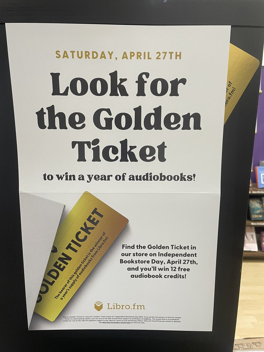 🎉 Celebrate Independent Bookstore Day with us & @librofm by searching for the golden ticket. Don’t miss your chance to win 12 audiobooks. Join us Sat., 4/27. #goldenticketgiveaway #audiobooks #indiebookstore #downtownstaunton #stauntonva #indiebookstoreday  @americanbooksellers