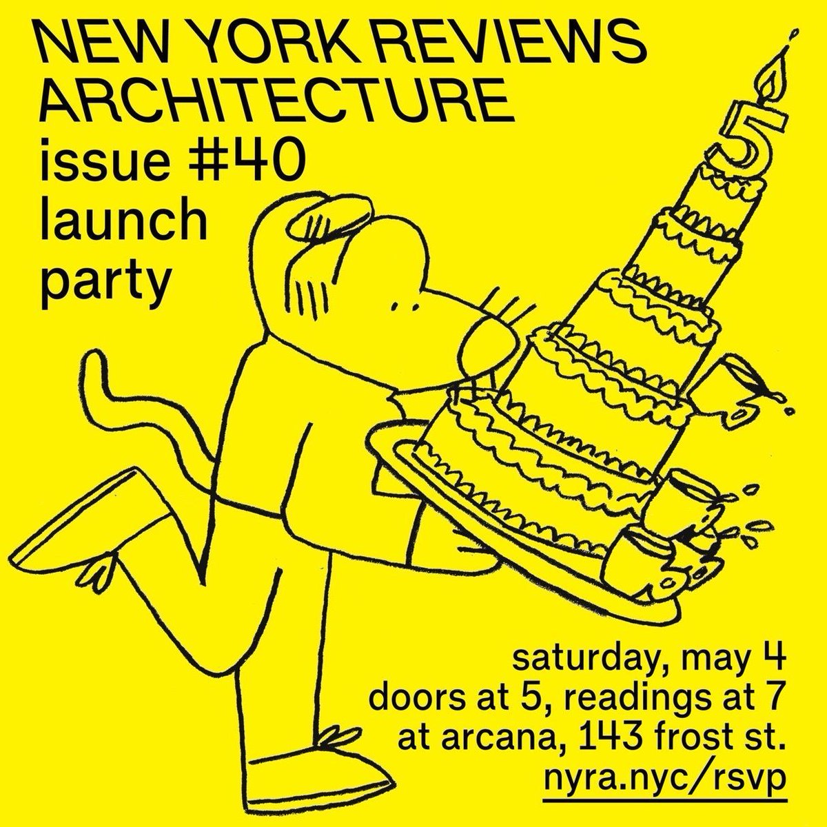 Hello, @nyreviewofarch are having a party. In a Williamsburg fabrication shop. You should come. There will be readings, drinks, and a craft project. There will be a CNC router. There will be cake. eventbrite.com/e/new-york-rev…