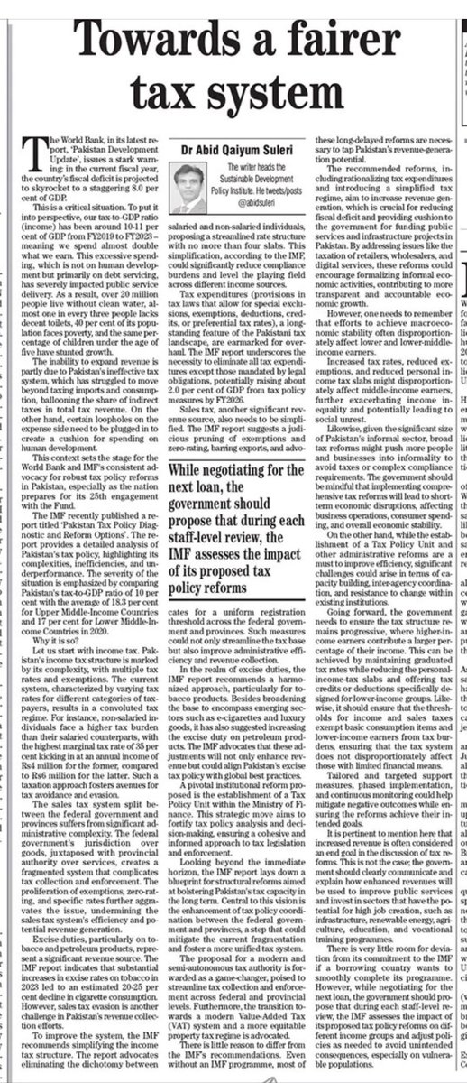My take on a fairer #tax system in the context of #Pakistan’s next (25th) #IMF program. thenews.com.pk/print/1177294-…