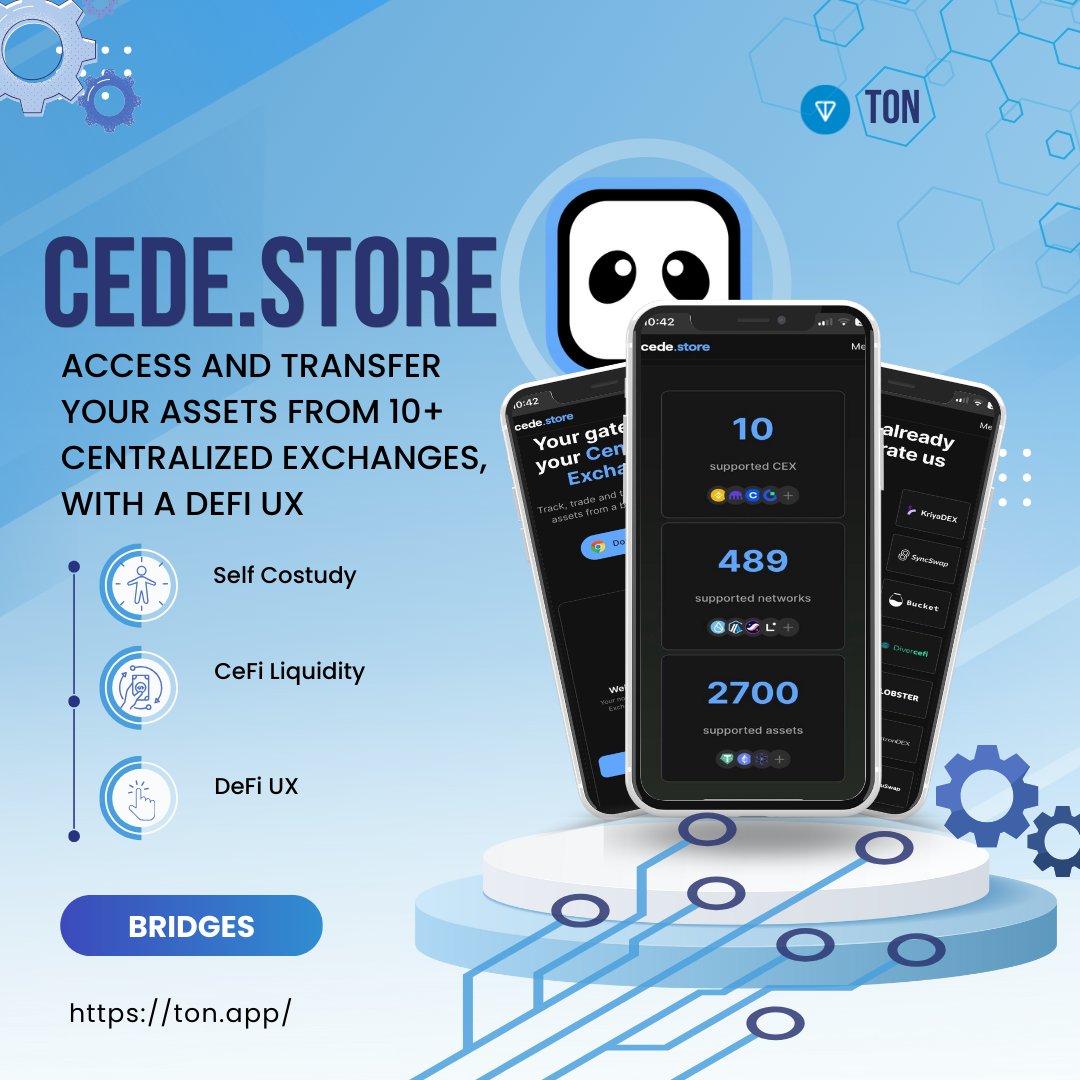 Discover @cedelabs , the non-custodial solution bridging CeFi with DeFi on #TON App! Seamlessly access and transfer assets from 10+ Centralized Exchanges while maintaining DeFi principles like self-custody and user-friendly experience.