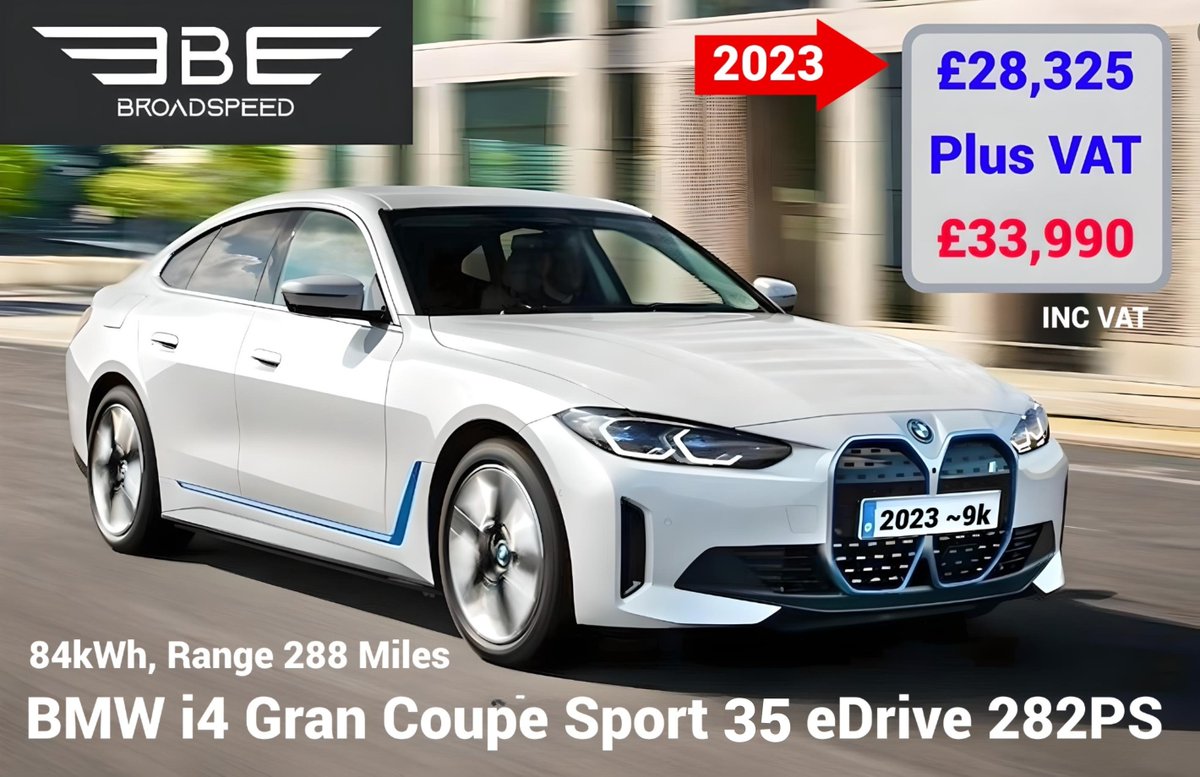EV | £33,990 vs £57,200 New Price | BMW i4 Gran Coupe Sport eDrive35 | WLTP Range 288 Miles, 70kWh | 282PS | 2023 with ~9,000 Miles | *Business Price* £28,325 Plus VAT | Inc BMW Service | Ask about BMW i4 40 M-Sport Deals | Finance or Lease | PX | Fee £199 | Whatsapp 07956 200000