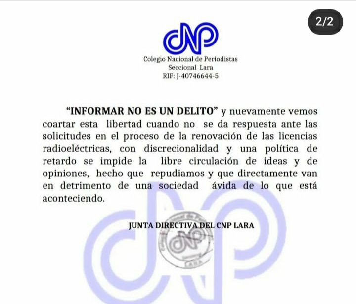 Otra Radio en Barquisimeto @CNPCaracas 'Informar No es Delito' expresamos nuestro total rechazo ante la resolución de Conatel y del Ministerio para sacar del aire  a la emisora Radio Cristal AM 610  Barquisimeto. 60 años educando e informando y entreteniendo.