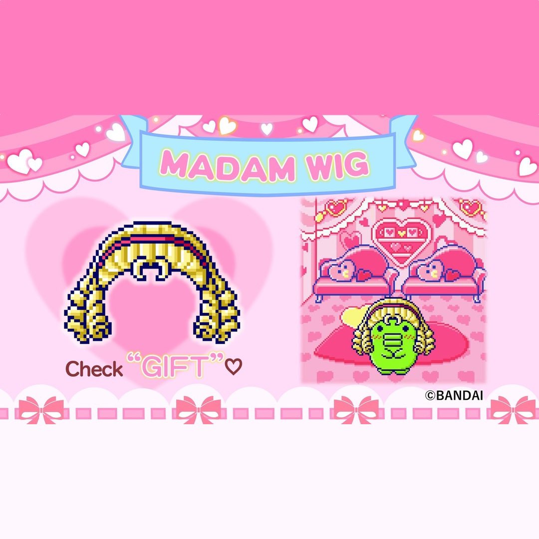 Tamagotchi Uni Gift: Heart Eyewear 👀 (April 16th, 2024) & Madam Wig 👩‍🦳(April 17th, 2024) tamapalace.tumblr.com/post/747665512… #tamapalace #tamagotchi #tmgc #tamagotchiuni #tamatag #virtualpet #bandai #gift #hearteyewear #madamwig