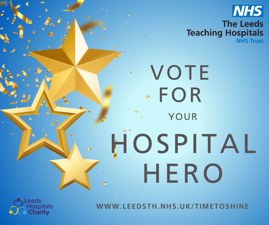 Our staff awards is back for another year! Time To Shine is our way to celebrate our amazing staff and we need your help. Who would be your Hospital Hero you would like to nominate this year? Tell us before the 18th April on form.typeform.com/to/UCRlyAdN leedsth.nhs.uk/timetoshine