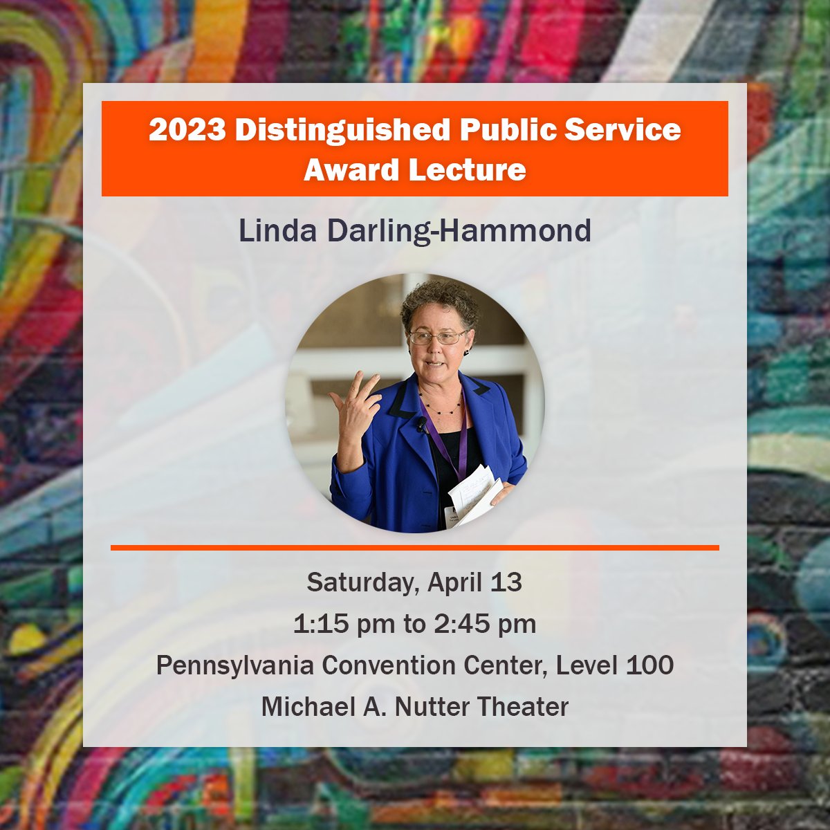 AERA_EdResearch's tweet photo. Linda Darling-Hammond will deliver the 2023 Distinguished Public Service Award Lecture, "Transforming the System: The Urgent Need to Unify Research, Practice, and Policy, to Reinvent Education," in the Michael A. Nutter Theater in the Convention Center. #AERA24 https://t.co/xedcVxX7Zd