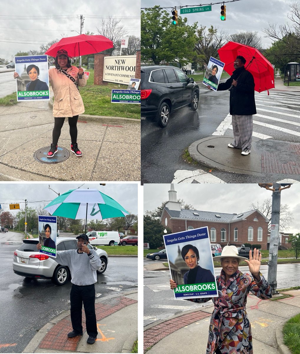 RAIN DOES NOT STOP US - Friday, it was Delta Sigma Theta and others waving Angela Alsobrook for Senate. April 18 we will be in Baltimore at Archentrolly Terrace & Druid Hill Ave. 7-9 am, rain or shine. Join us!