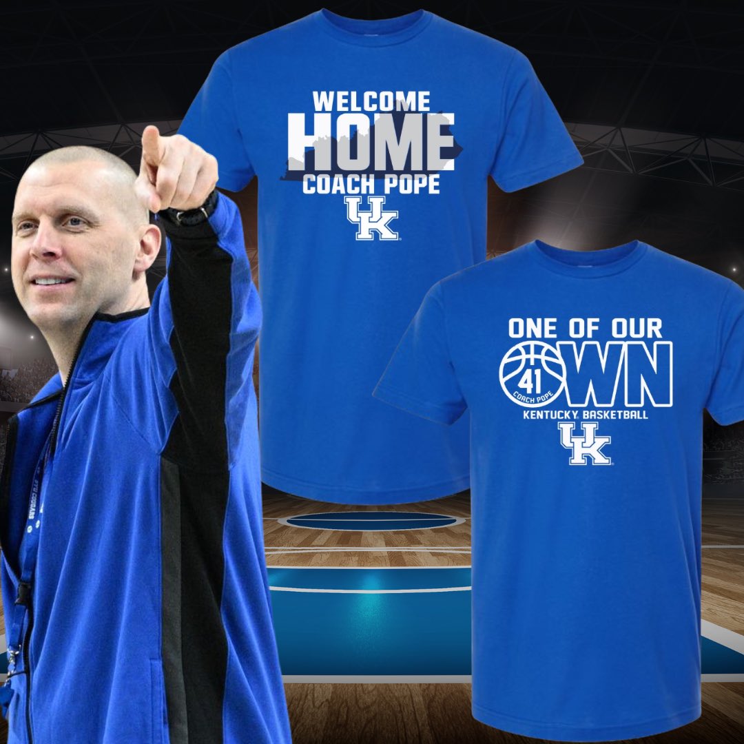 Welcome Home, Coach Pope! Get your officially licensed UK Coach Pope gear now at kentuckybranded.com 🔵🏀 Coming to stores soon! @CoachMarkPope