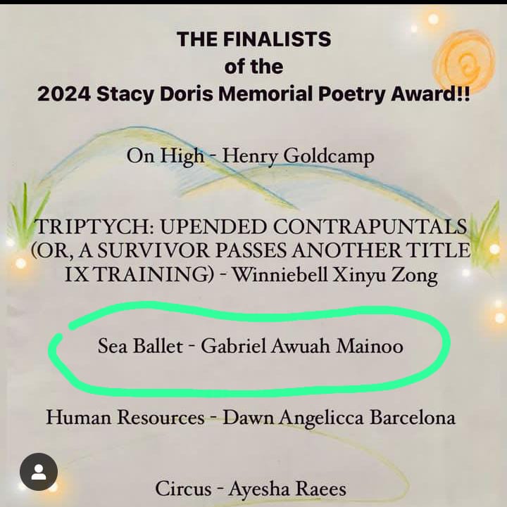 Such grace to be a finalist of the 2024 Stacy Doris Memorial Poetry Award! Looking forward to good things! 🍂🍃