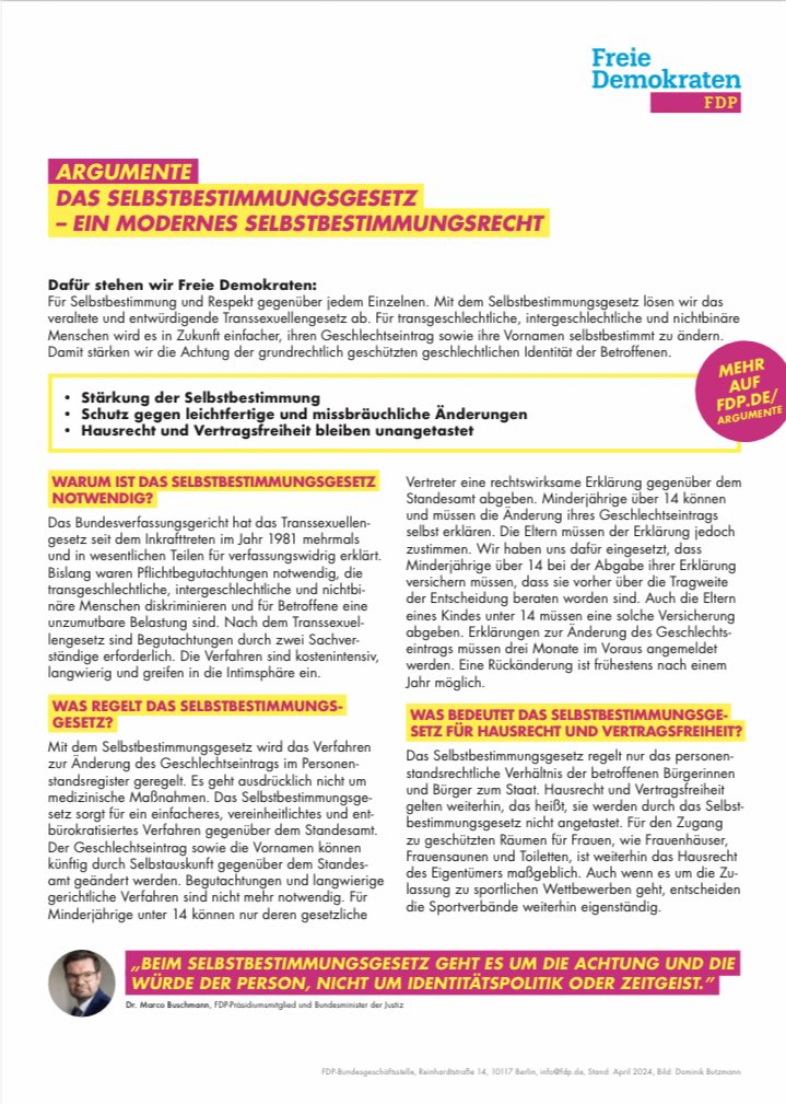 Aktualisierte Fake Argumente von Marco Buschmann. Ich kenne diese Textbausteine zum sog. Selbstbestimmungsgesetz von FDP Politikern als Antwort bis zum Erbrechen.
Bei ‚regelt nur zwischen Bürger & Staat‘ lache ich schon lange nicht mehr.