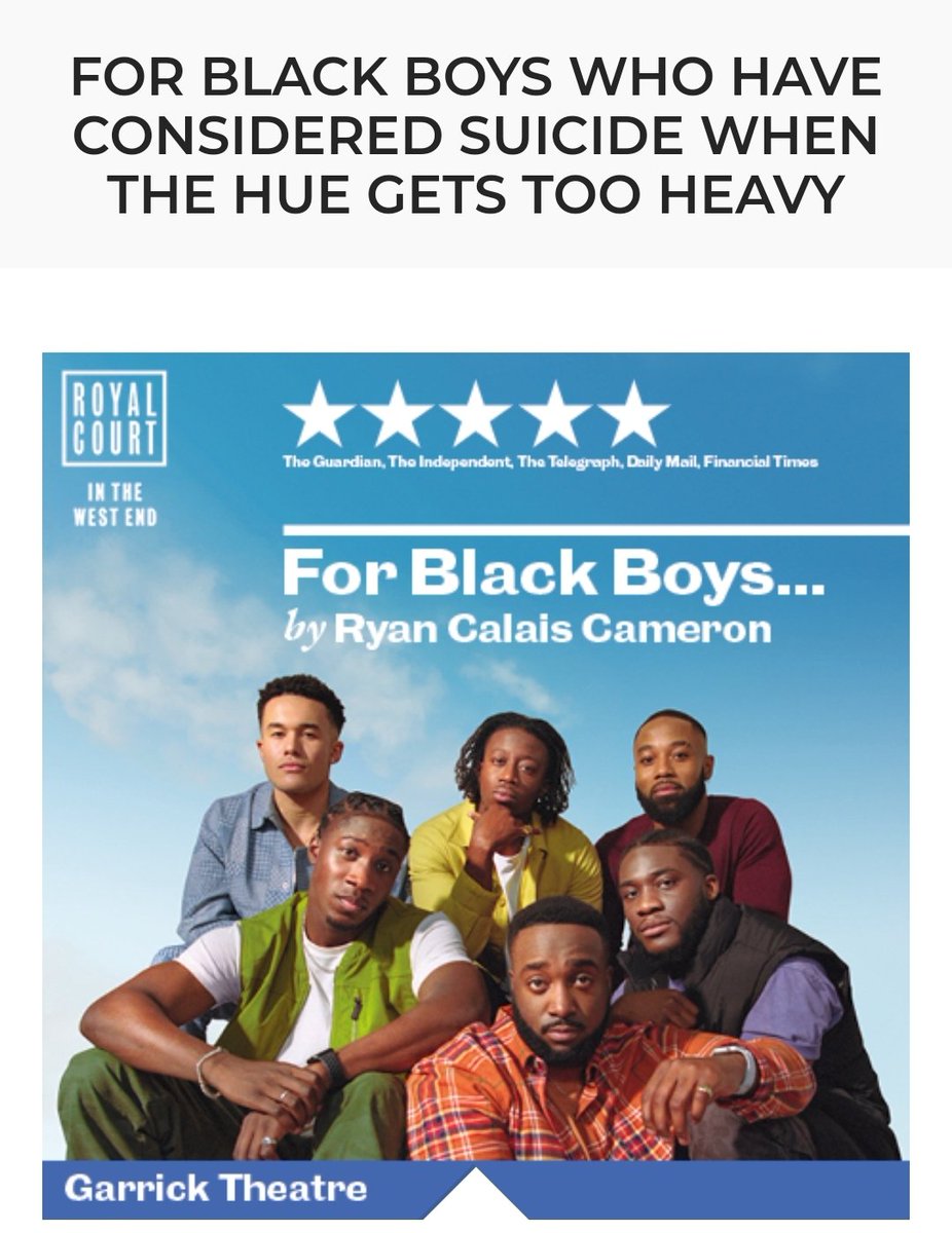 Anyone want a ticket to For Black Boys at Garrick Theatre @NimaxTheatres this coming Tuesday 16th? Can't make it anymore and keen for it not to go to waste. All yours for a donation to @MedicalAidPal! ❤️