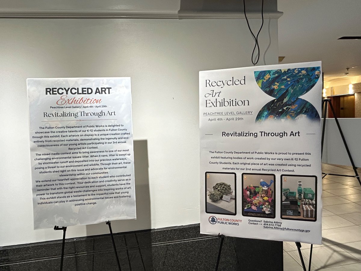 Congratulations to Ashton Green whose work is currently on display in the government building’s Peachtree Gallery for participating in Fulton County’s Recycled Art Contest. For every additional hour worked, it is paid for in a smile. @StonewallTell