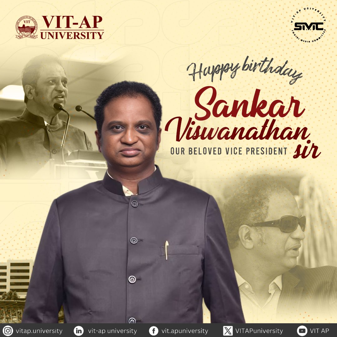 '🎂 Happy Birthday to our beloved Vice President Mr.Sankar Viswanathan sir! 🎉 Your wisdom and guidance are invaluable to us. Wishing you a day as amazing as you are! #HappyBirthday #VIT #Leadership'