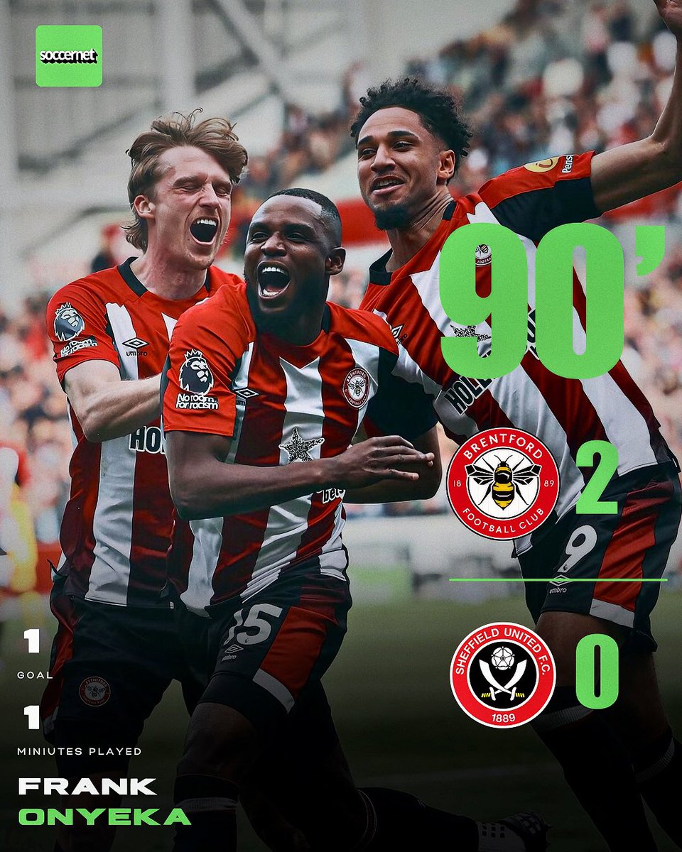 🎉 Nigeria star Frank Onyeka scores first-ever goal for Brentford in victory over Sheffield United🇳🇬 #soccernet #frankonyeka #brentford