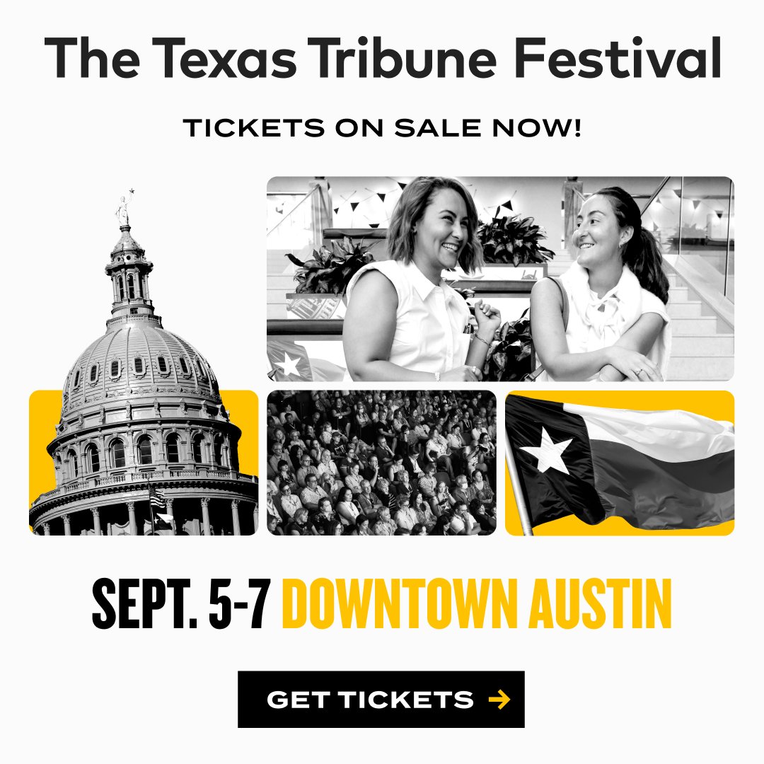 Tickets are now on sale for the Texas Tribune Festival! Buy tickets before May 1 and get the best price of the year for Texas’ breakout politics and policy event, happening Sept. 5-7 in downtown Austin. trib.it/B9qtL2 #TribFest24