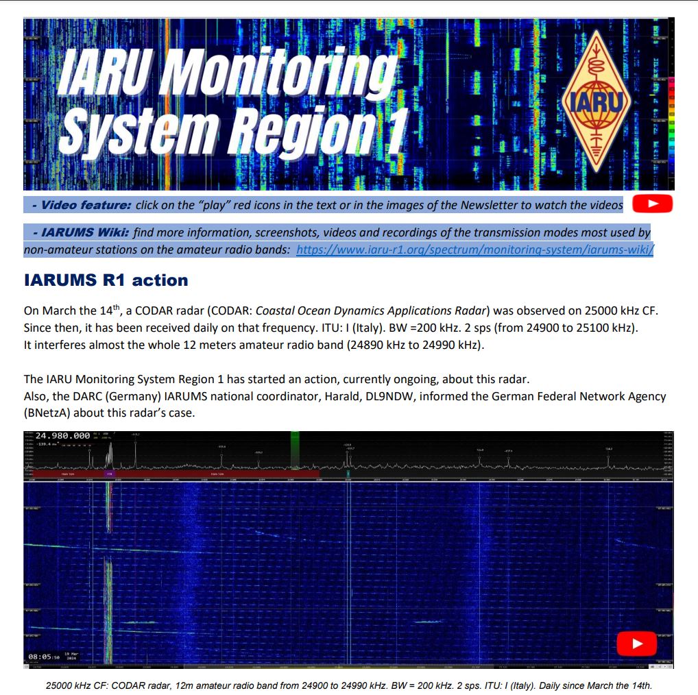 Publicado el número de marzo del Boletín informativo mensual del @IARU_R1 Monitoring System. Descárgatelo aquí: iaru-r1.org/wp-content/upl… #IARUMS #hamradio #hamr @ure_es