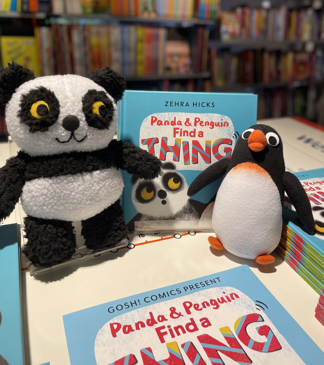 We had the best time at @GoshComics on Thursday, celebrating the publication of @zehrahicks's fantastic new picture book PANDA AND PENGUIN FIND A THING This cautionary tale shows us all to not let something get in the way of true friendship 🐼🐧