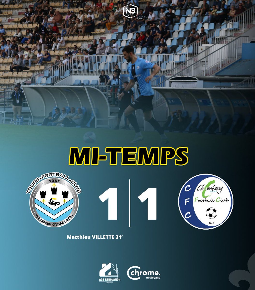 ToursFC's tweet photo. [#TOURSCFC] 45+4’ | 1-1

⏸️ Mi-temps à Tours !

Les Tourangeaux auront encore 45 minutes pour prendre l’avantage.

#National3 | #ToursFC | #TousCielEtNoir 🔵⚫️ https://t.co/4MuZoleOVS