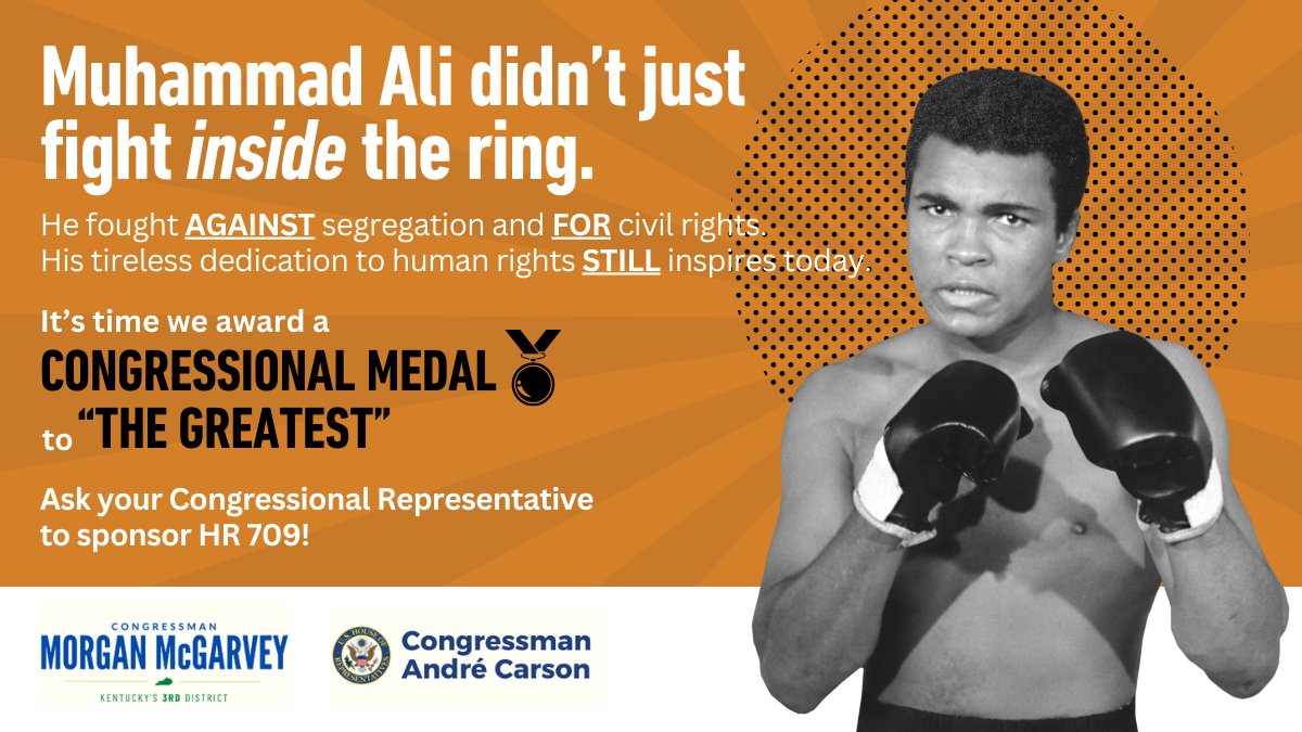 Help get The Greatest a Congressional Medal! Muhammad Ali's efforts fighting against segregation and for civil rights have a continued impact on the world today. Be sure to ask you Congressional Representative to sponsor HR 709 and get The Champ recognized.