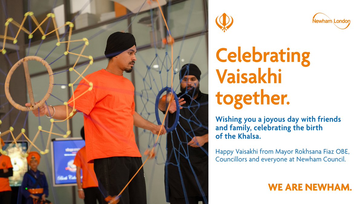 Happy Vaisakhi! On behalf of Mayor @rokhsanafiaz and everyone at Newham Council, we wish all those celebrating a joyous time marking the birth of the Khalsa. May the spirit on unity, gratitude, and community be constantly strengthened. #Vaisakhi