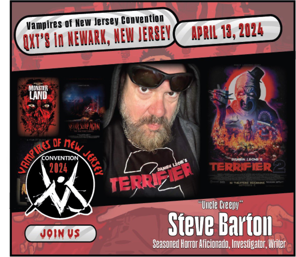 UncleCreepy's tweet photo. Today @qxtsnightclub! It’s time for #vampiresofnj @FallonVendetta  @SaintSinnerBB &amp; many more! #amityvillehorror #hatchet #georgearomero #survivalofthedead #terrifier2 #anightmareonelmstreet #neversleepagain 

Buy tickets here! https://t.co/rsXlbN3dXp  (https://t.co/rsXlbN3dXp) https://t.co/8wVDMGU6PA