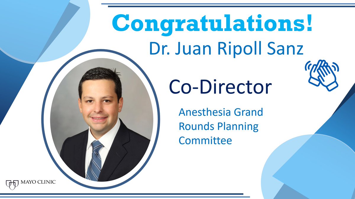 Congratulations Drs. @mollymhherr and @juangripoll1 on being selected Co-Directors of Grand Rounds! #MayoAnesGR