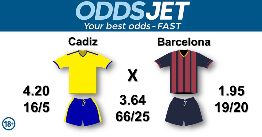 #LaLiga, #CadizBarca, #LaLigaSantander, #CadizCF, #LLNSN, #VamosCádiz, vs. #FCBarcelona, #VamosBarca, #Barca, #ForcaBarca, #FCBarca, Get your best odds - fast at oddsjet.com