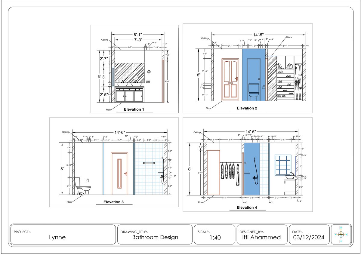 Recent 2D Bathroom Design project 🙌

#interdesign #bathroomdesign #2ddesign #floorplan #section  #Elevation
