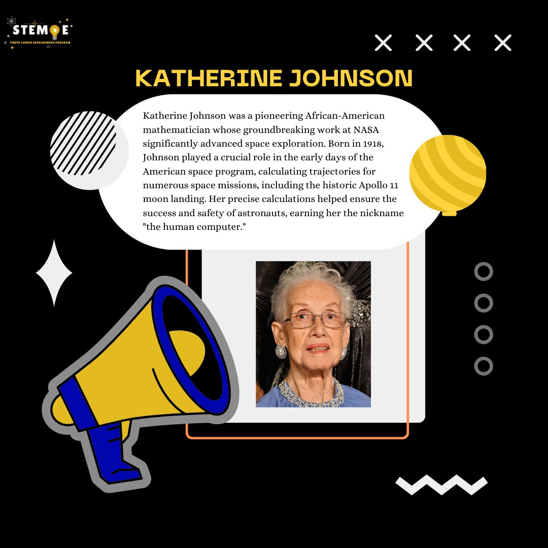 Meet Katherine Johnson : The Human Computer! 

steme.org

#womeninstem #steme #nasa #thehumancomputer #katherinejohnson