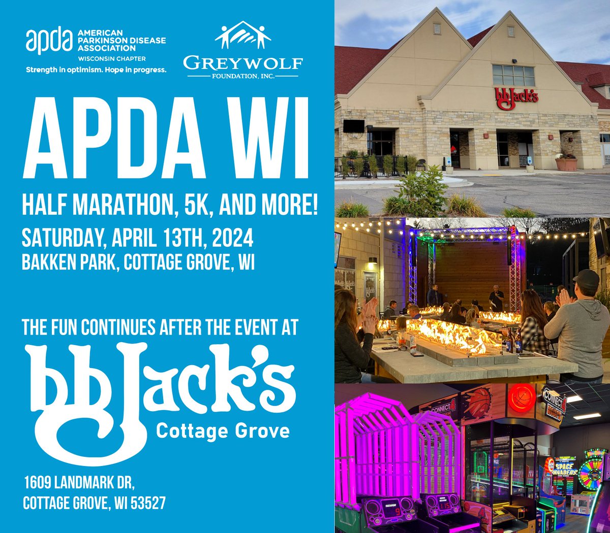 GreywolfGiving's tweet photo. Exciting news! The party doesn't stop after the ADPA WI Half Marathon, 5K and More! Swing by BB Jack's Cottage Grove this afternoon to keep the fun going. Can't wait to see you there! #ADPAWI #AfterParty #FunContinues https://t.co/6lRa1YPz86