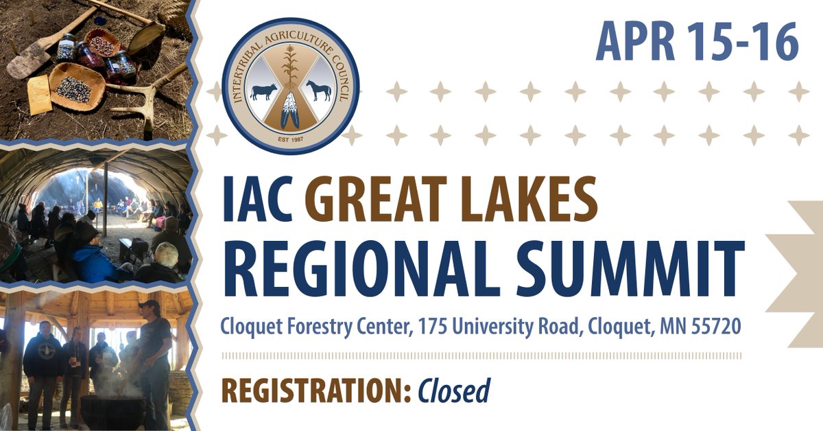 T-minus 2 days until the Great Lakes Regional Summit! Link to the full agenda: ow.ly/1vJt50RfzCS See ya'll on Monday! APRIL 15 & 16 Cloquet Forestry Center, 175 University Road, Cloquet, MN #IAC #RegionalSummit #GreatLakes #IndianAg