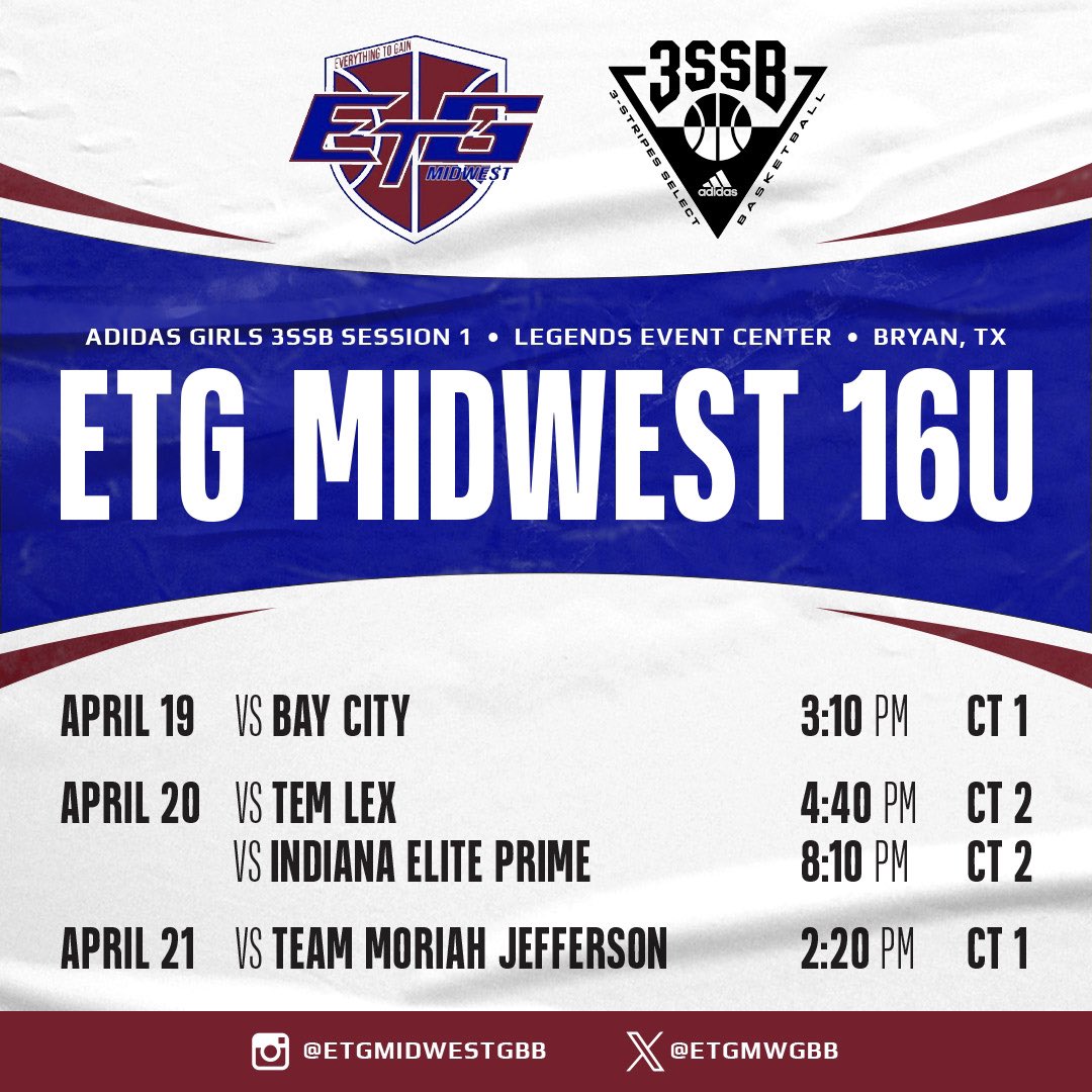 Adidas #3SSB Session I 😤
ETG 16U Schedule 🔥

#EverythingToGain @3SSBGCircuit
