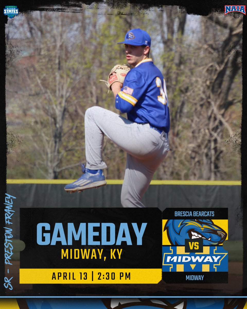 ⚾️ Last road series for baseball as they take on the Eagles! 🆚 Midway Eagles 📍 Tracy Farmer-Don Ball Stadium | Midway, KY ⏰ 2:30pm CT 🎥📊 bresciabearcats.com/composite?d=20…