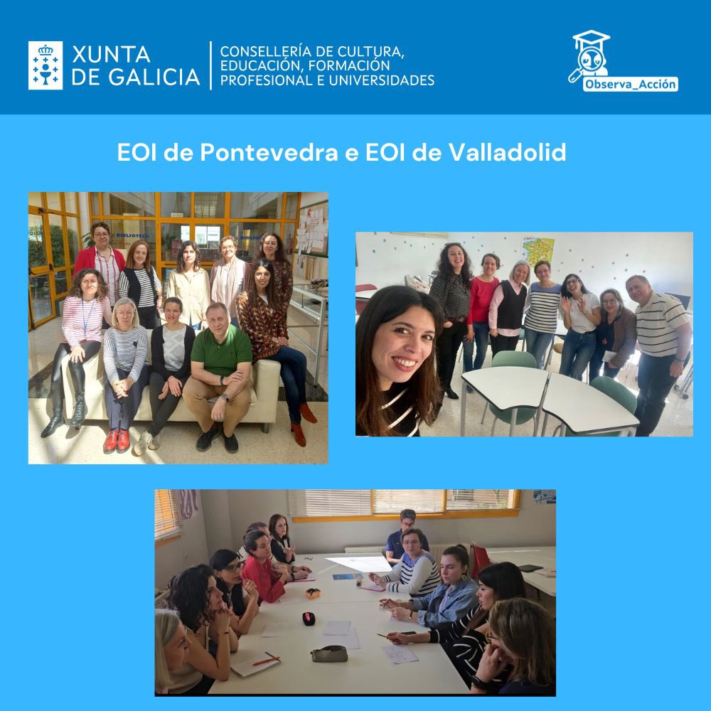 Programa Observa_Acción 2022-2023 Fase 3: esta semana profesorado da EOI de Valladolid, visitou a EOI de Pontevedra. Leváronse a cabo varias sesións de observación de distintos idiomas, desenvolveuse unha actividade colaborativa en galego, fíxose a reunión de reflexión.