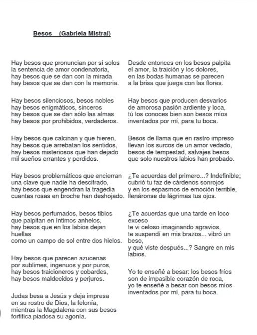 Hoy se celebra el #DiaInternacionalDelBeso, un buen motivo para leer este bellísimo poema, 'Besos' de Gabriela Mistral.
#Literatura #Poesía #GabrielaMistral #PremioNobel
📖 🖋️ 🙋‍♀️ 👏