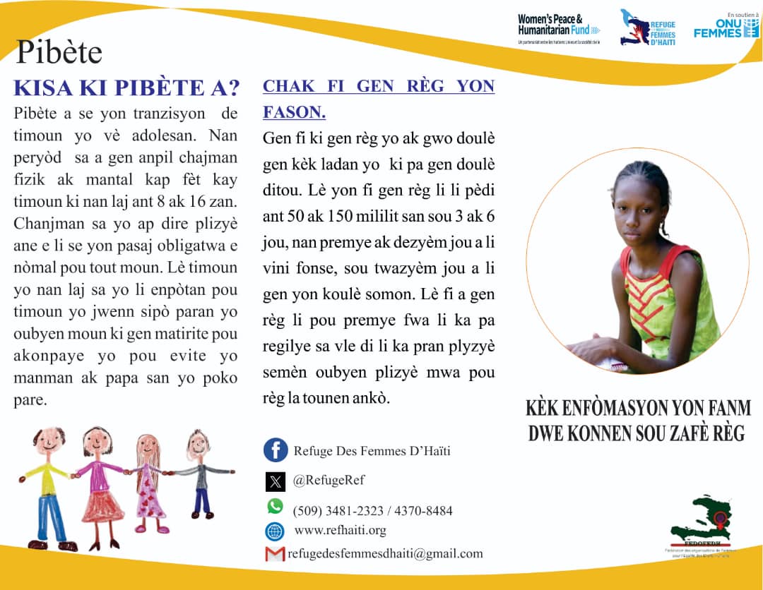 RefugeRef's tweet image. Ref-Haiti ak sipò patnè li yo tanko @wphfund ak @ONUFemmesHaiti pote en detay kèk enfomasyon #jèn 
 #Tifi ak #Tigason dwe konnen sou pibète.
Svp pataje, like, epi komante pou ede plis moun benefisye de enfomasyon sa yo
@ONU_fr ,@UNICEF,@OnusidaHaiti,
@USAID,@FabriceMauries