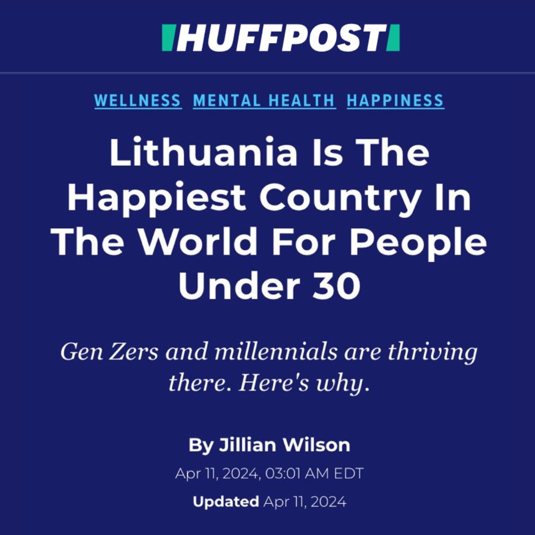 #Lithuania got the top spot in the World Happiness Report for people under 30. “I think the main factor of this happiness is that Lithuania is strong, safe & a modern democracy,” Assoc. Prof. Kairys told @HuffPost. Read more on what makes 🇱🇹 youth thrive: huffpost.com/entry/lithuani…