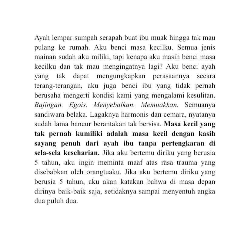 Disasterologic's tweet photo. #WriteInApril; 02 — Masa kecil yang tak pernah kumiliki adalah masa kecil dengan kasih sayang penuh dari ayah ibu tanpa pertengkaran di sela-sela keseharian. https://t.co/klbbBEkPOk