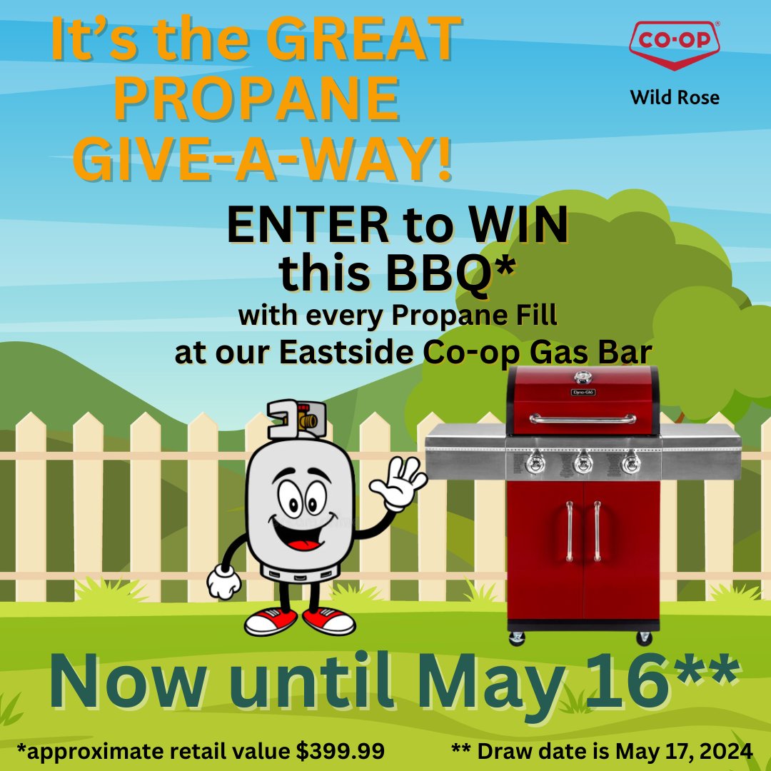 🔥🎉 Get ready for the ultimate BBQ season kickoff with our Great Propane Giveaway! 🎉🔥 #GreatPropaneGiveaway #BBQSeason #EastsideCoopGasBar #WinBig #wildrosecoop