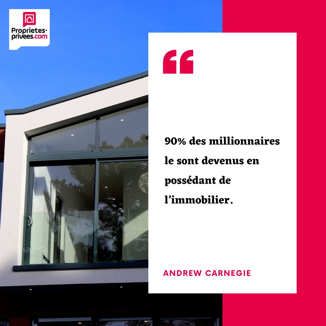 💁‍♀️ La citation du jour : 

'90% des millionnaires le sont devenus en possédant de l’immobilier.' 

#immobilier #citation #motivation #inspiration #phrasedujour