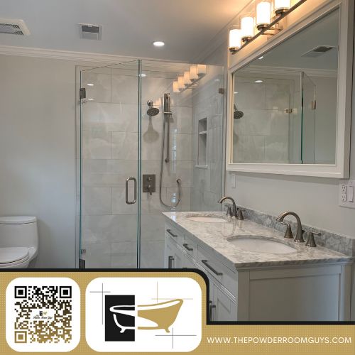 roomguys's tweet photo. This is no ordinary bathroom! It’s a Powder Room Guys Bathroom! View all our work from our website which you can go to right now by scanning the QR code! https://t.co/CjgiK62StG